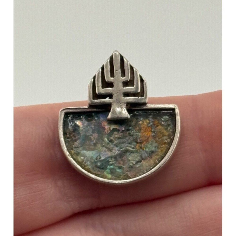 Luli Hamersztein SR‎ Sterling Silver Roman Glass Menorah Pendant